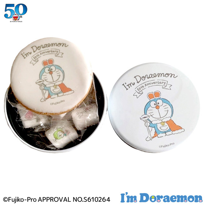 Enfant Online Shop ドラえもん50th I M Doraemonプリントクッキー マシュマロ 50th Anniversary丸缶 ａ